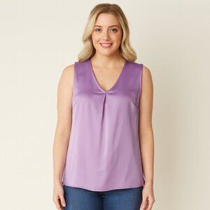 NWT Kasper Lavender V-Neck Sleeveless Blouse Top | Size Small | 100% Polyester
